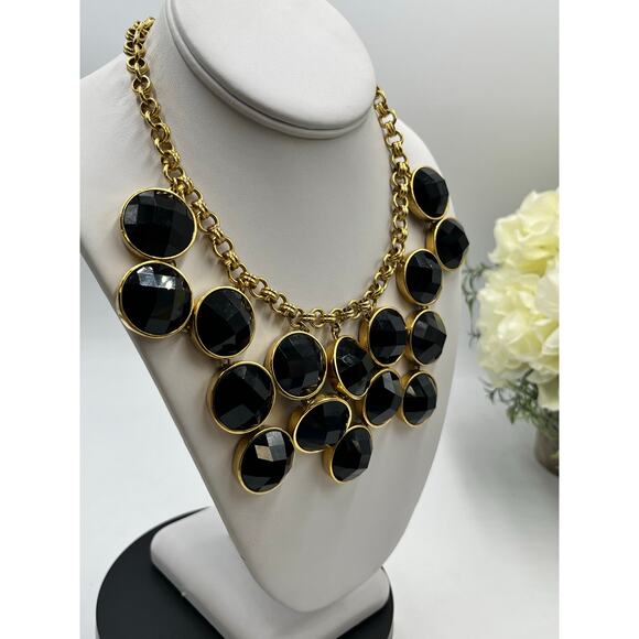 Kate Spade New York Connect Four Black Rhinestone Gold Statement Bib Necklace - Picture 13 of 14